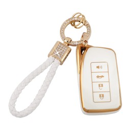 PIFOOG - Funda de llavero para Lexus RX NX ES GS IS LS RC 4 botones TPU blanco funda para llaves con brillantes, llavero de accesorios de coche, protector suave y femenino lindo