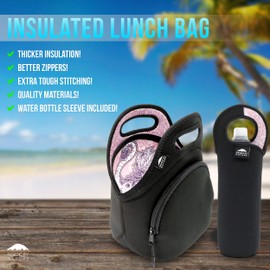 Nordic By Nature Insulated Neoprene Lunch Bag – Extra Thick, Flexible & Durable Tote with Side Pocket & Bottle Sleeve, Reusable, Stylish for Work or School (Elephant)