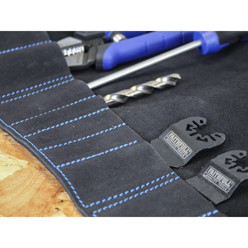 Faithfull 10 Pocket Black Suede Leather Tool Roll