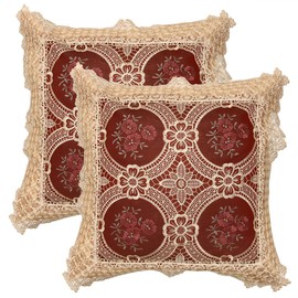 Simhomsen Set Of 2 Decorative Lace Throw Pillow Case Pillow Shams Cushion Cover, Square 18 By 18 Inches, Vintage Look, Burgundy, Customer Order