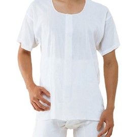 Kobess CH-1 Men's Crepe Open Front Short Sleeve White