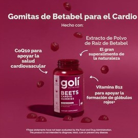 Goli Nutritional Supplement, Beets Cardio Gummy - 60 Count - CoQ10  Beet Root Extract - Gluten-Free, Vegan, Non-GMO, and Gelatin-Free. Natures Great  
