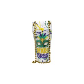 NeckSip Mardi Gras Mask Wearable Drink Pouches (16oz, 2pk, Beads Gold) Mardi Gras Celebrations, Parade Accessories, Unforgettable Gifts, and Unique Party Favors