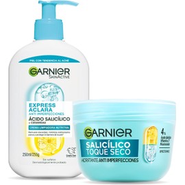 Kit Garnier Express Aclara Anti Imperfecciones: Gel Limpiador Facial 250ml Crema Hidratante Facial Toque Seco 50ml con Vitamina C, cido Saliclico y Niacinamida, Control de Grasa y Efecto Mate 8h