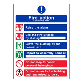 Landlord Direct Supplies General Fire Action 6 Message Sign - Portrait - 150mm x 200mm (Glow Vinyl)