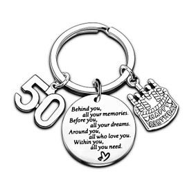 Birthday Keyring Birthday Gifts Key Ring Gifts For Women Girls Gifts Inspirational Keychain Gifts For Mum Daughter Sister Christmas Gifts (50th)