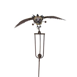 Red Carpet Studios Garden Stake Yard Art Metal and Glass Balance Rocker with Stake, 20-Inches, Flying Owl