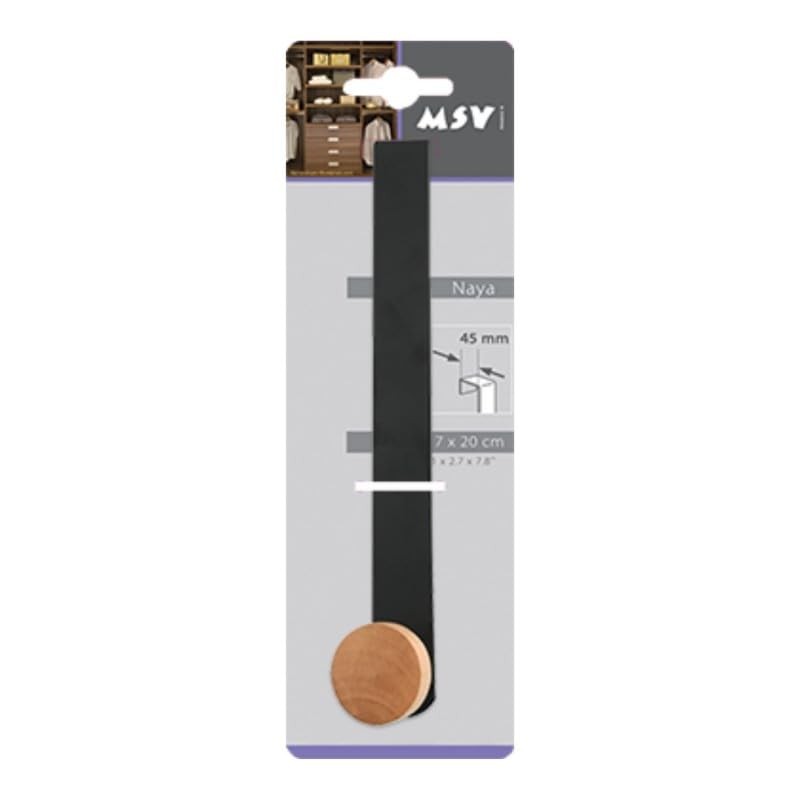 MSV Naya Towel Rail Coat Hook Matt Black & Bamboo