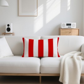 Qinqingo Red and White Striped Decorative Throw Pillow Covers 12x20 Inch, Set of 2 Boho Farmhouse Cushion Cases for Sofa Couch Living Room Outdoor Patio, Modern Home Decor