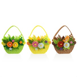 com-four® 3 x Felt Easter Baskets - Baskets for Filling - Felt Bag for Gifting - Easter Nest in Bright Colours (3 Baskets - Flower Arrangement)