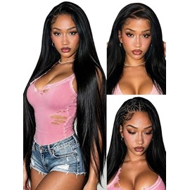 Pelucas de cabello humano con encaje frontal de 13 x 6 pulgadas, pelucas de cabello humano lacio de 30 pulgadas con encaje frontal para mujer, densida