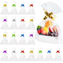 Fainne 74 Pcs Basket for Gifts Empty, Gift Basket Bulk Include 20 Gift Basket Empty with Handles 30 Plastic Bags and 24 Multicolor Bows for Party Favors Christmas Thanksgiving Wedding Birthday (White)