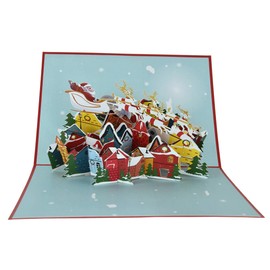 Christmas Santa Claus in Sleigh with Reindeer Pop Up Greeting Card
