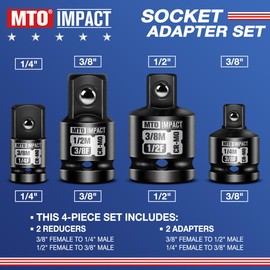 MTO 4-Piece Impact Socket Adapter and Reducer Set, 1/4" & 3/8" & 1/2" Impact Driver Conversions for Impact Wrench, Chrome Molybdenum Alloy Steel