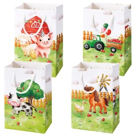 WERNNSAI Farm Party Favor Bags - 16 Pieces Farm Birthday Party Gift Bags Kids Farm Animal Goodie Bags with Handle Barnyard Goody Bags Farmhouse Candy Treat Tote Bags Boys Farm Baby Shower Decoration