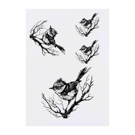 4 x 'Wren Bird on Branch' Temporary Tattoos - Water Resistant, Skin-Safe, Non-Toxic Transfers, Mixed Sizes (TO00074552)