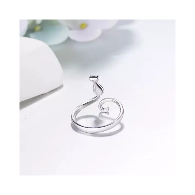 Dtup Anillo Kitten Elegante Plata Gato Regalo Minino Cat Kawaii