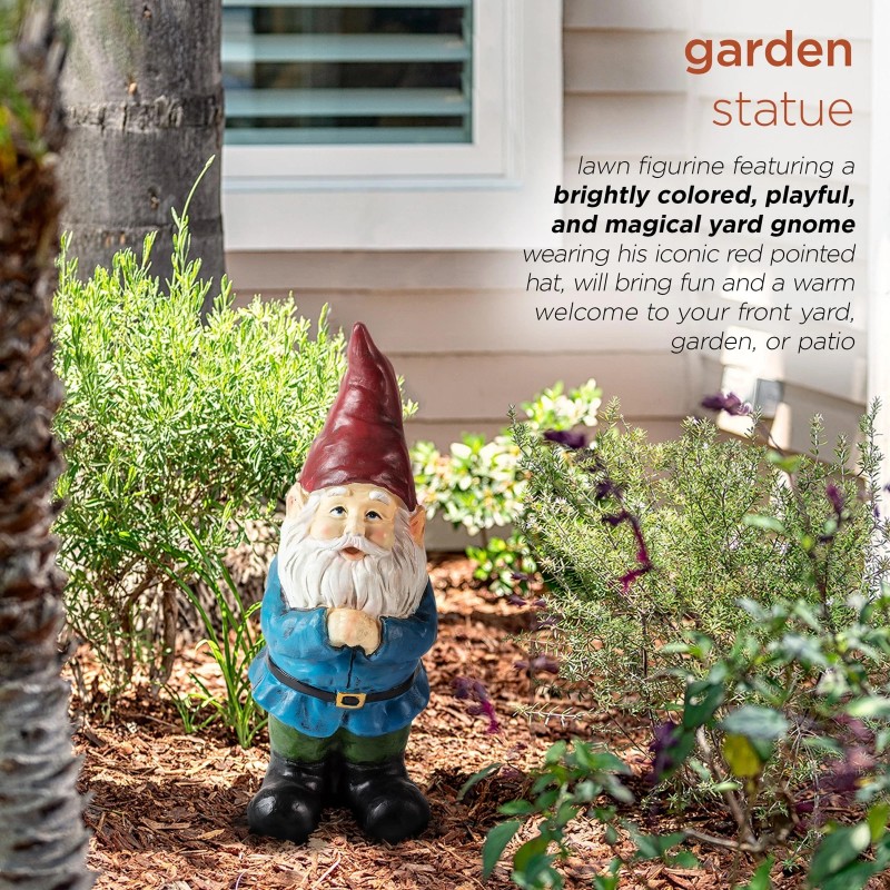 Alpine Corporation 12" Tall Classic Outdoor Garden Gnome Yard Statue