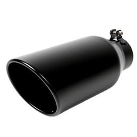 KHK 3" to 5" Exhaust Tip - 12" Long Diesel Exhaust Tips,3" Inlet 5" Outlet Stainless Steel Bolt-On Angle Cut Truck Tailtip, Universal Fit for Trucks & Cars -Black Powder Coated