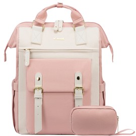 LOVEVOOK 17 Inch Laptop Backpack for Women, Teacher Bag Work Backpack Purse, Business Travel Backpack Nurse Bags College Computer Daypack, Pink-Beige