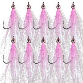 Clouser Minnow Fishing Flies, 10Pcs Streamer Fly Fishing Lure Hand Tied Flies Fishing Teaser Hook Lures for Flounder Salmon Trout Sea Bass Steelhead, Pink White