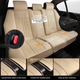 RAWAKORW Car Seat Covers Fit for 2001-2024 2025 Ford Escape with Lumbar Support Airbag Faux Leather (Full Set, Beige)