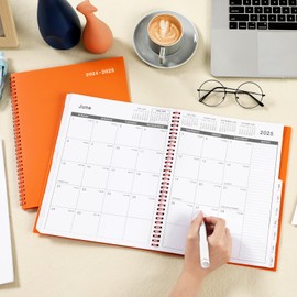 Monthly Planner 2024-2025 - JUL 2024 - DEC 2025 Monthly Planner/Calendar 2024, 18 Monthly Planner with Tabs & Pocket & Label, Contacts and Passwords, 9" x 11", Thick Paper, Twin-Wire Binding - Orange