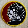 Indian Headdress Round Iron-On Patch Embroidered Red Motorcycle Biker Emblem