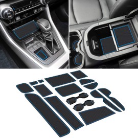 SENSHINE Cup Holder Insert for Toyota Rav4 Accessories 2019-2023 2024 2025 Center Console Liner Door Pocket Mats Non-Slip Anti Dust Pad Premium Interior 16 Pcs (Blue Trim)