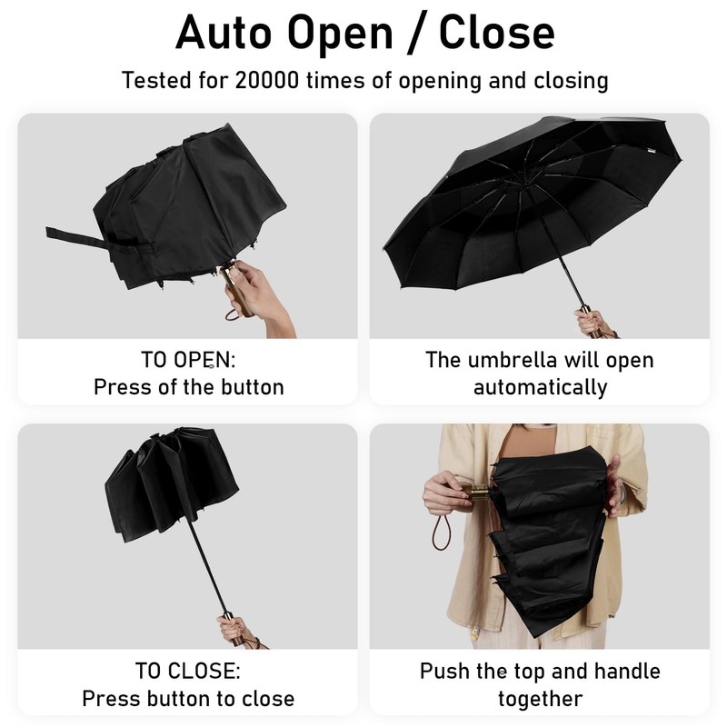 ECOHUB Travel Umbrella Windproof Strong With Compact Foldable, Automatic Open/Close,