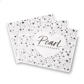 Anniversary House Pearl 30th Anniversary Lunch Napkins | Pack of 16 | 3 ply | 33 x 33cm | Foil Stamped | Table Decoration, Pearl Anniversary Decoration, Disposable Party Serviettes Napkins, J082