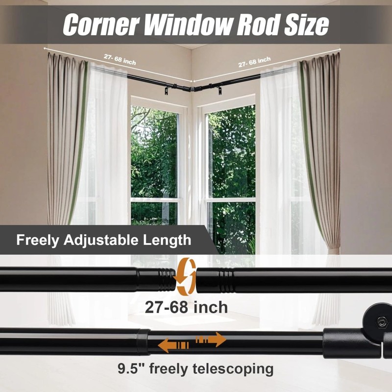 Nicecho L Shape Heavy Duty window Curtain Rod adjust to