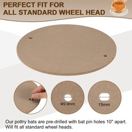 PATIKIL 8 Pack 12" Pottery Wheel Bats, 1/3" Thick Round Pottery Bat System, Pre Pin Holes 10" Apart with 1.2" Long Pin 304 Stainless Steel Screws for All Standard Pottery Wheels