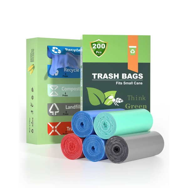 4 Gallon Trash Bags 200 Counts,AYOTEE 4-6 Gallon Compost Small Garbage Bags, Bathroom trash bags 4 Gallon Fit for 4-6 Gallon Trash Can Liners in 10 Rolls 4 Color for Kitchen Bathroom Office Can 16-23 Liter