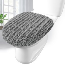 Arotive Soft Chenille Bathroom Toilet Lid Cover 17.5x15, Machine Washable Seat Covers, Stays in Place Non-Slip Backing, Fits Most Round, Elongated and Oblong Lids, Accessories Decor, Grey