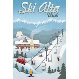 Alta, Utah - Retro Ski Resort (24x36 Giclee Gallery Print, Wall Decor Travel Poster)