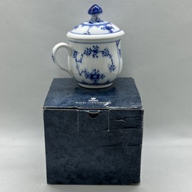 Royal Copenhagen Denmark 1/200 Blue Fluted Plain Mustard Jam Jar w Lid MINT!