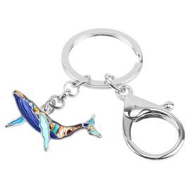 DALANE Llavero de aleación esmaltada de ballena de océano con bolsa de pescado, Azul / Patchwork, 20mm x 40mm