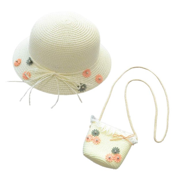 WeeH Girls Summer Hat Bag Set Wide Brim Hat Sun