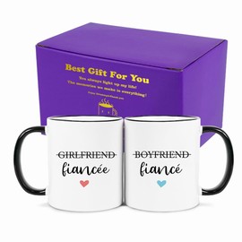 Juego de taza de café para novio y novia, taza de regalo para pareja de prometidos y prometidos, regalos de compromiso para parejas recién comprometidas, ella, ella, señora, novia, novia, novia,