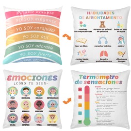Spanish Classroom Decoration, 2 Set Spanish Classroom Must Haves Calming Corner Throw Pillow Cover, Español Calm Down Corner Supplies Item 18x18 Home School Counselor Mental Health Therapy Office Gift