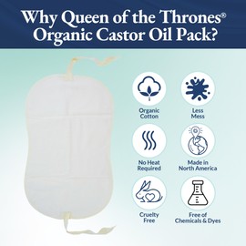 QUEEN OF THE THRONES 100% Organic Cotton Flannel & Naturopathic Doctor Designed with Strap for Castor Oil Pack - Reusable, Comfort Sleep Fit, Soft Ties (Castor Oil sold separately)