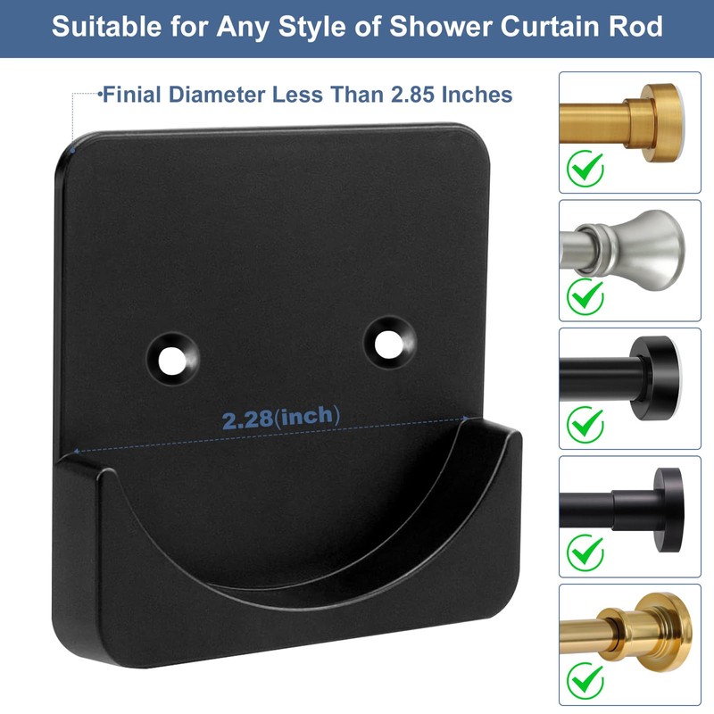 2 Pack Adhesive Shower Rod Holders, Black Transparent Rod Retainer