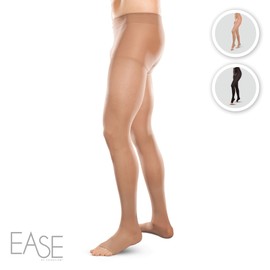 Ease Opaque Open-Toe Waist Highs - 15-20mmHg Mild Compression Stockings (Black, Small Long)
