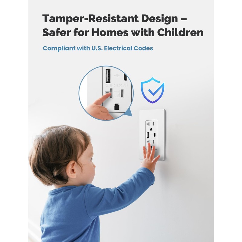 MOES USB Outlets(UL Certified), Type-C & USB-A Ports, 5VDC 4.8A