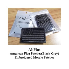 2 PCS AliPlus American Flag Patches Embroidered Tactical Military Morale Patch Applique Fastener Hook and Loop(Black Flag Patch)