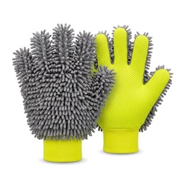 Satiskid 2 Pack Five Fingers Chenille Car Wash Gloves, Double Sided Microfiber Cleaning Mitt, Anti-Scratch Absorbent Wash Glove for Car Vehicle, Glass & Home Cleaning
