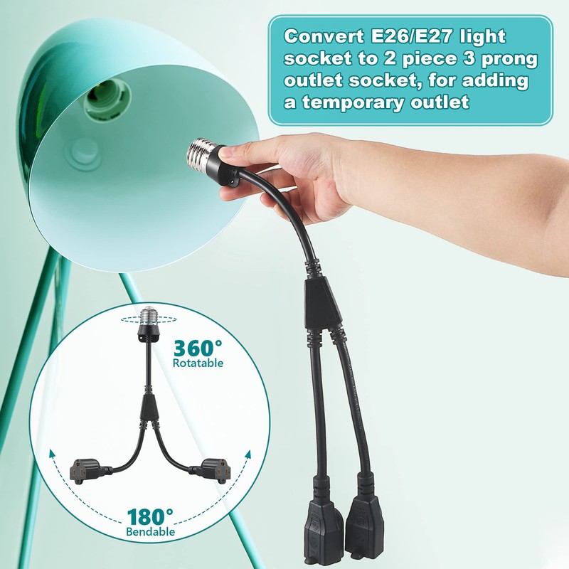 1 Pcs 2 in 1 Light Socket to Plug Adapter,
