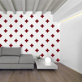 Swiss Cross Pattern Wall Decals - Plus Sign Design Vinyl Bedroom Decor Sticker - DIY Home Decor [Set of 66] (Burgundy, 6x6 inches)