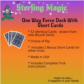 Ted's Sterling Magic Bicycle One Way Force Deck Trick Kit with Bonus Short Cards, Blue Back Clubs (Six)
